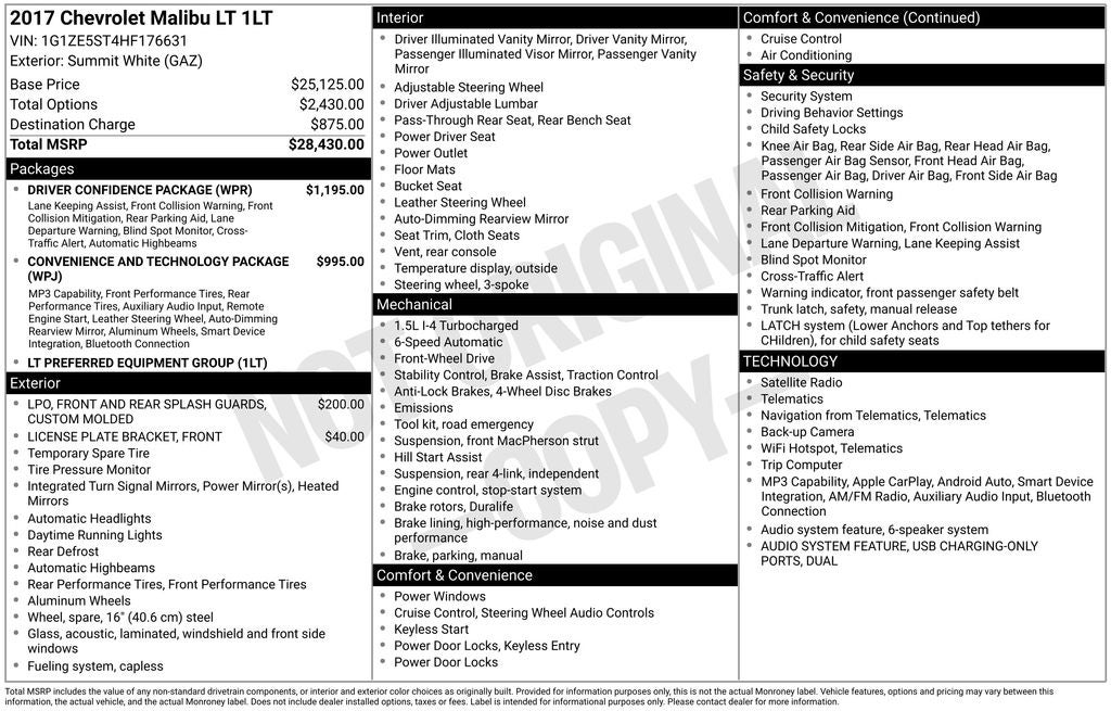 2017 Chevrolet Malibu LT 1LT